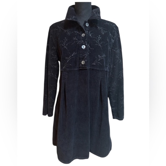 J.JILL BLACK RIBBED CORDUROY SILVER EMBROIDERED BUTTON DOWN DRESS TUNIC SZ MP - Picture 7 of 7